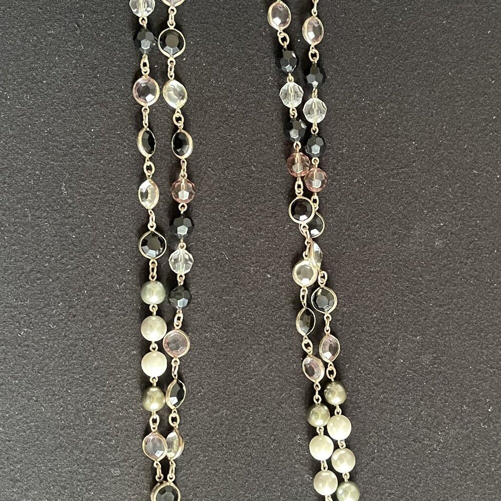 PREMIER DESIGNS 60" Opera Length Faux Pearl Necklace Facet Silver Tone